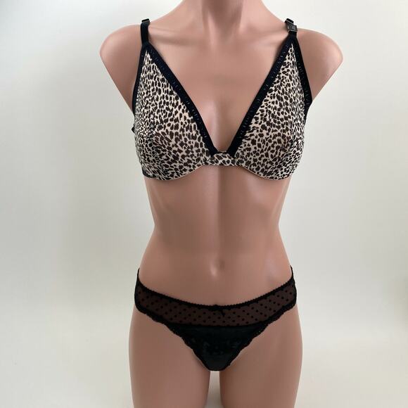 Victoria's Secret Underwire Leopard Balconette Bra 34D / Thong S Set - Picture 3 of 12